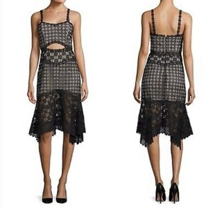 Alice and Olivia Tamika Handkerchief Lace cocktail black Dress